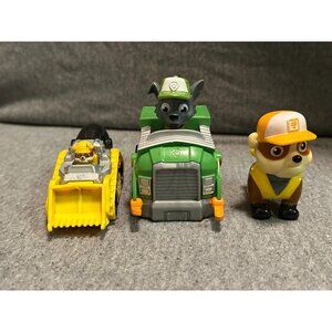 PAW Patrol Vehicles Figure Lot Rocky's Recycling Truck Rubble's Bulldozer